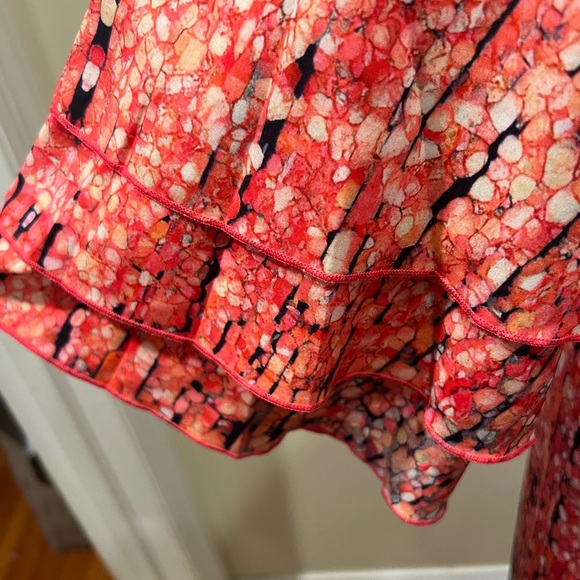 Ombre Bell Sleeve Dress V Neck Pink Teal Abstract Sz L NWT - Picture 5 of 9